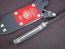 "PJLT" Air Force Pararescue custom knife, inside handle detail. Handle is tough, comfortable and corrosion resistant