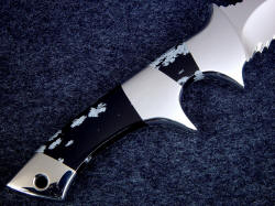 "Patriot" reverse side handle detail. Handle is bolstered and protected with heavy stainless steel permanent bolsters 