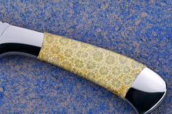 "Phact" obverse side gemstone handle detail. Beautiful fossil coral is hard, tough, and durable stone