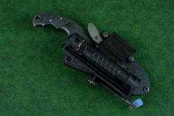 "Skeg" tactical, counterterrorism professional knife, shown with HULA mounted and also the LIMA on the front face of the sheaths. Two flashlights give superior safety and illumination potential in rescue, tactical, and field use