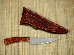 "Talitha" reverse side view. Knife has elegant lines, sheath is tough and durable, hand-stitched in 9-10oz. leather shoulder