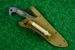 "Taranis" professional grade tactical, counterterrorism, rescue knife, shown mounted with HULA and MagTac in coyote tan