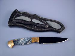 Fine handmade knife: "Tarazed" reverse side view. Note full inlays of sharkskin on rear of sheath and belt loop