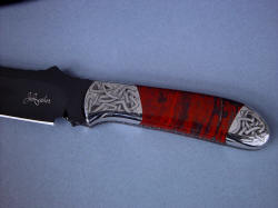 "Tharsis Intense" obverse side handle detail. Maker's mark is deeply diamond engraved, choil is sculpted and fileworked.