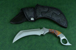 "Titan" karambits, fine handmade custom knives, obverse side view. 
