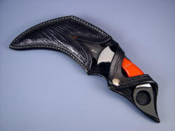 "Triton" kerambit: sheathed view. sheat is fully protective, yet displays the gemstone knife handle
