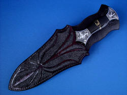 "Vesta" black rune dagger, sheathed view. Sheath and dagger are well matched, custom made 