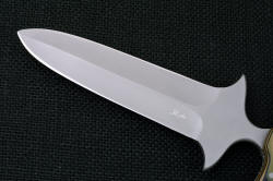 "Vindicator" Counterterrorism Push/Punch Dagger Tactical Combat Knife, blade detail. Hollow ground blade is extremely thin at the cutting edge, but thick and robust in the spine for support, grind terminations are cleanly radiused with no abrupt geometry