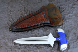 "Vindicator" reverse side view. Blade is aggressive and strong, with a piercing leaf shape suited to penetrate in defensive use