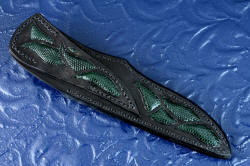 "Wasat" sheath back detail. Sheath has full inlays of green Tegu lizard matching engraving on bolsters.