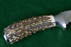 "Yarden" reverse side Sambar Stag horn handle detail, with 304 stainless steel polished guard and pommel