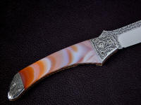 Brazilian Agate is a very hard, tough, and durable stone, a challenge to grind, shape, and polish on a knife handle