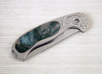 Indian Green Moss Agate inlaid in 304 stainless steel on liner lock folding knife