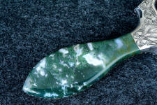 Indian Green Moss Agate is very hard and tough, entirely self-supporting on this dagger handle