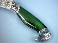 Nephrite Jade gemstone on custom hatchet handle is tough, hard, and durable
