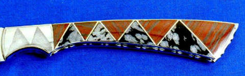 Snowflake Obsidian, Banded Jasper/Hematite gemstone inlaid in nickel silver full tang knife handle