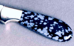 Snowflake Obsidian is suitable for light duty knives, smaller knives, or if well protected