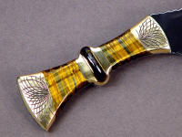 Bicolored Tiger Eye Quartz with Australian Tiger Iron Gemstone in brass fittings on full tang custom knife handle