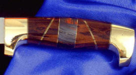 Australian Tiger Iron gemstone on hidden tang knife handle with African Blackwood and brass