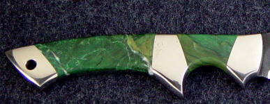 Verdite (Budstone) on tactical knife with nickel silver bolsters