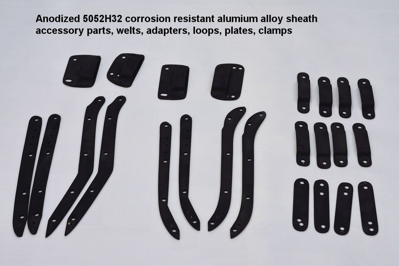 Anodized and black dyed aluminum parts for dive knife sheath and accessories