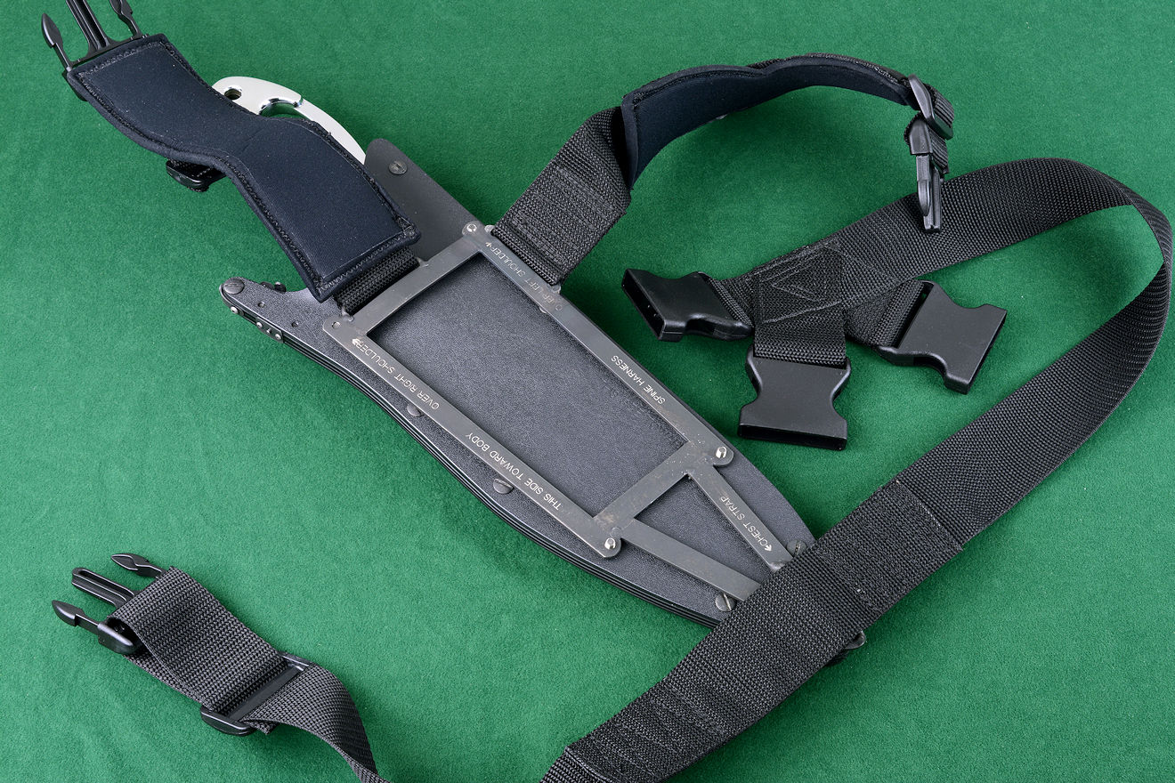 "Ananke" custom tactical khukri modular sheath frame system, spine harness open and ready to wear