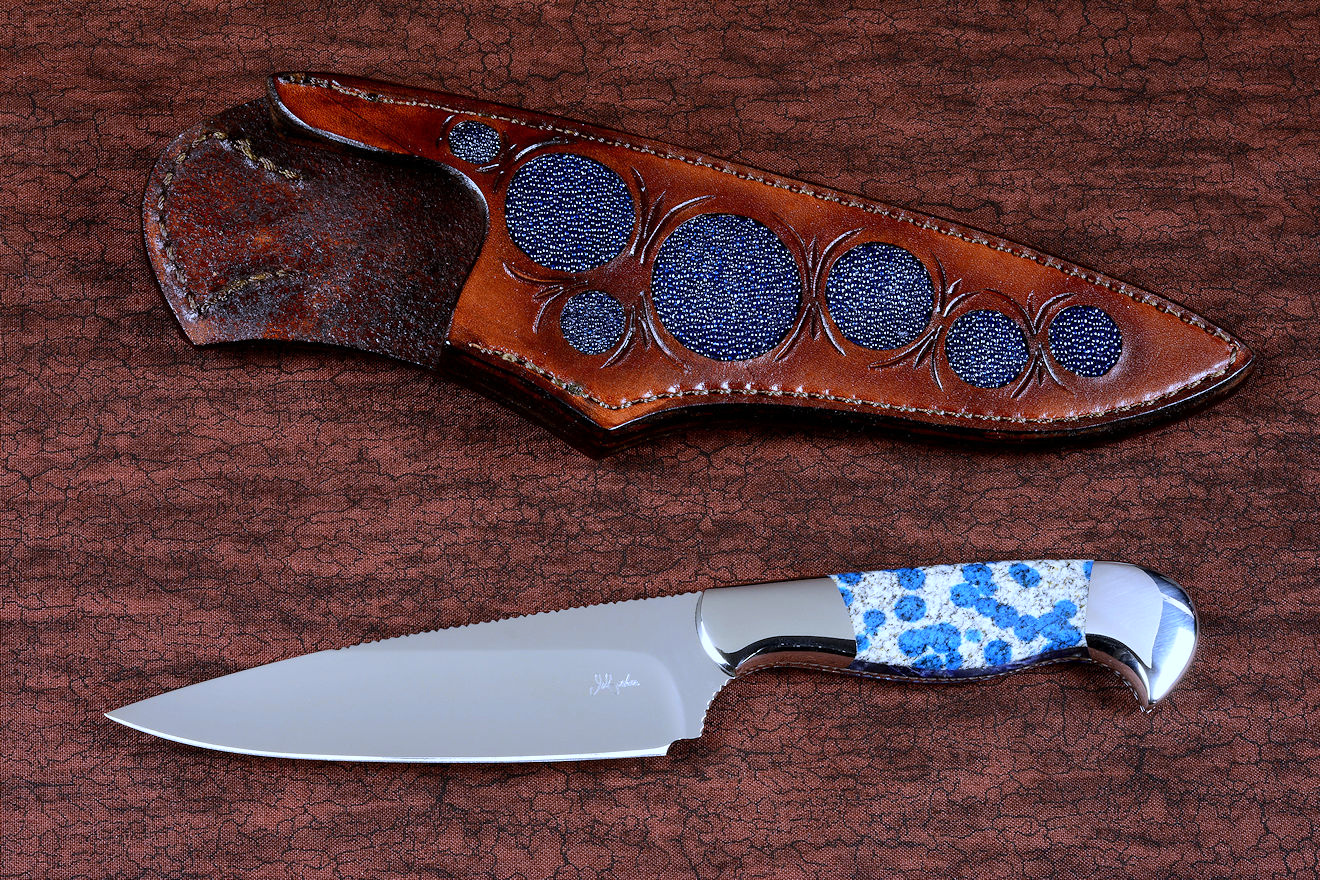 Andromeda Fine Handmade Knife by Jay Fisher with K2 Azurite Granite  gemstone handle
