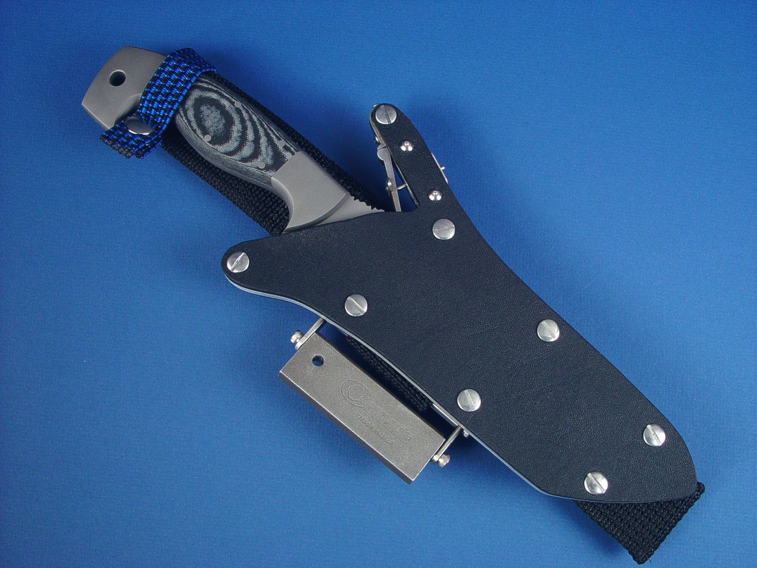 "Arctica" combat, tactical, survival knife with accessory package in waterproof locking kydex aluminum, and stainless steel sheath