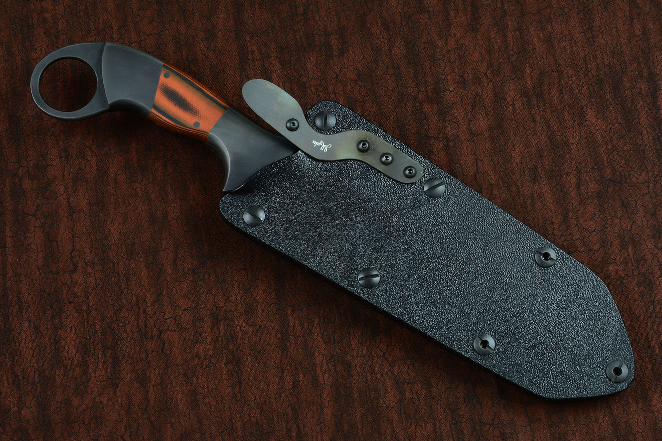 Hybrid tension-locking knife sheath by Jay Fisher, variable spring sheath retention mechanism for tactical knife sheaths