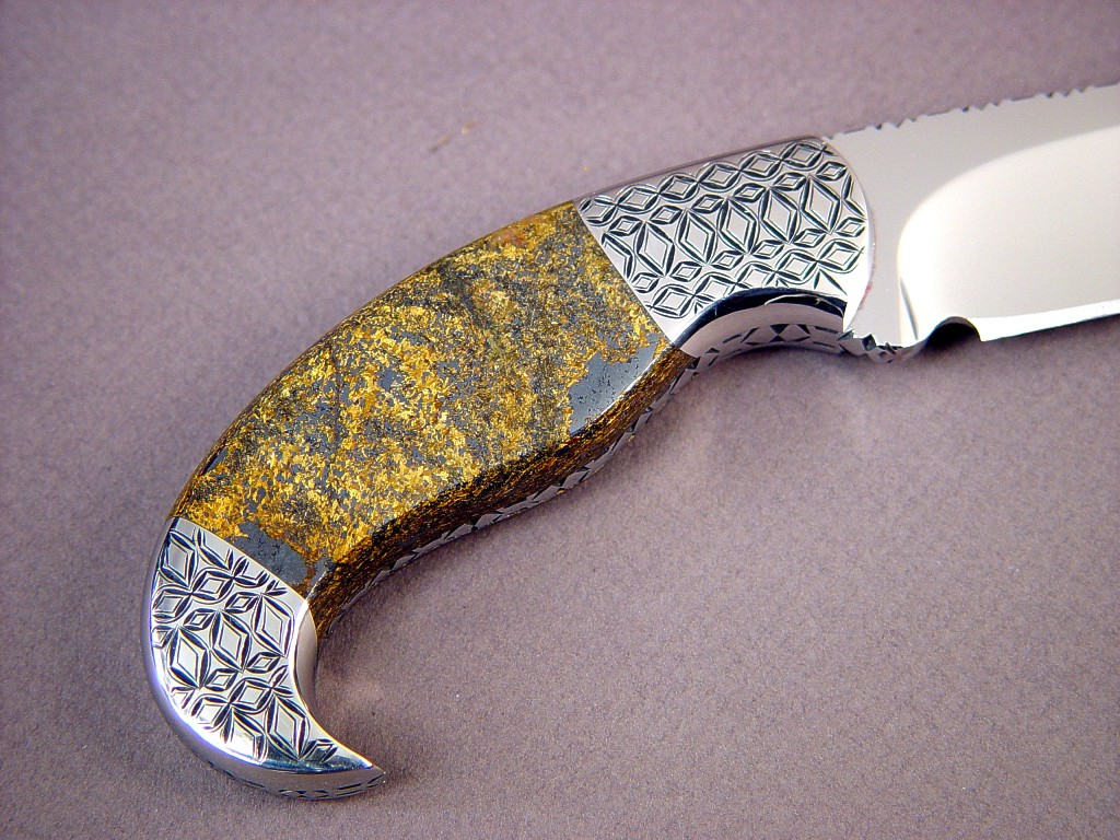 Bronzite Hypersthene gemstone knife handle on "Iraca" by Jay Fisher