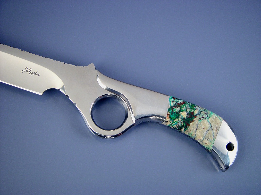 "Khensu" obverse side handle detail. Gemstone handle is tough and beautiful.