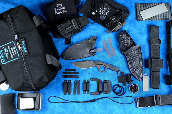 "Kairos" Tactical Combat, Crossover, Utility knife with full kit of accessories; HULA, LIMA, UBLX, EXBLX, Flashlights, hardware, sternum harness, sharpener, bags, storage, full kit