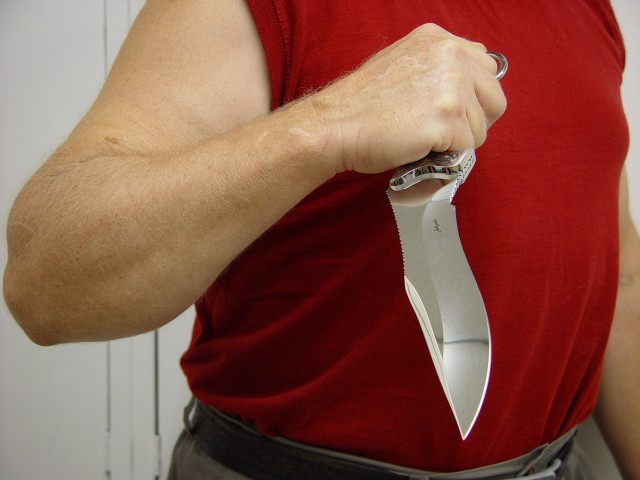 Knife Grip style, technique: Reverse grip edge out, tactical defensive knife grip 