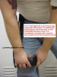 Uncoupling, emergency doffing of thigh belt in extended length knife blade sheath
