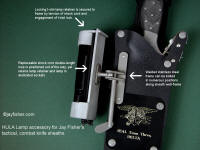 Details, parts, description of mechanism, retainer, working parts of tactical flashlight holder mechanism for Jay Fisher's combat knife sheaths