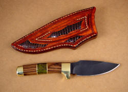 "Alamogordo" utility, collector's fine knife, reverse side view. Note lizard skin inlays on rear of sheath and belt loop.