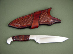 "Alegre EL" reverse side view. Note full panel lizard skin inlays on back of sheath, tight and close hand stitching pattern