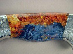 "Altair" obverse side gemstone handle detail. Pietersite agate from China is tough, hard, and takes a high polish.