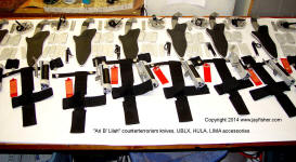 Counterterrorism knives, Ultimate belt loop extenders, HULA flashlight holders, sharpeners, LIMA accessory lamp mounts