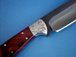 "Rio Grande" reverse side front bolster detail. Note clean satin finish, hot blued on high alloy steel blade
