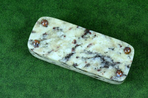 "Starling" granite with garnets and hornblende stone sarcophagus case with cabochons of Rio Grande Agate gemstone "Starling" granite with garnets and hornblende stone sarcophagus case with cabochons of Rio Grande Agate gemstone