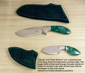 A beatiful pair of matched knives, the Cibola and the Palm skinner in verdite (Budstone) gemstone handles