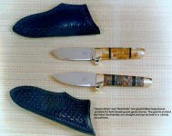 The "Green Chile" and "Red Chile" are neat hidden tang knives suitable for hunting and utility work, in gemstone and wood
