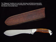 This Magnum Skinner has a cocobolo hardwood handle and a horizontal small of the back sheath