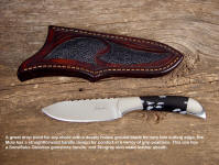 The "Mule" is a stout knife useful for many tasks; this one has a snowflake obsidian gemstone handle