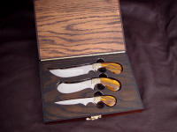 The Trophy Game Set with three gemstone handled knives in D2 die steel