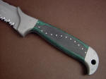 Green and Black canvas reinforced Micarta Phenolic handle on tactical combat knife