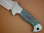 Green and black canvas reinforced Micarta phenolic handle scales, bead blasted
