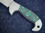 Green and Black Micarta phenolic with a bead blasted finish is tough and resilient