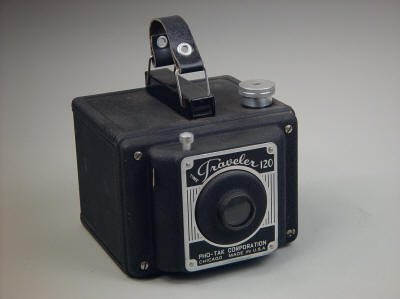 The Pho-Tak Corporations tough and simple Time Traveller 120 (6 x 9 cm) camera, c. 1950. Steel body and simple construction make this a tough customer